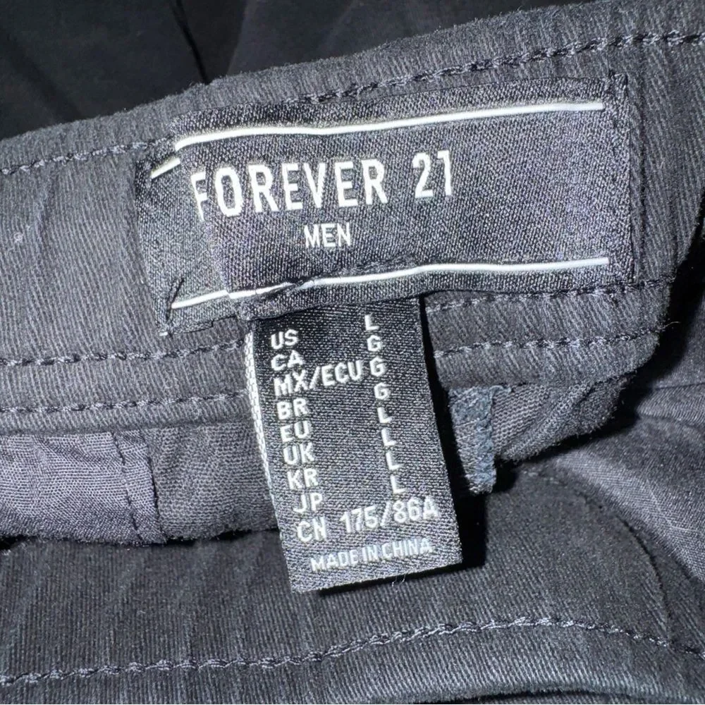 Forever 21 Men's Solid Black Jeggings Jogger Pants with Drawstring Cotton L